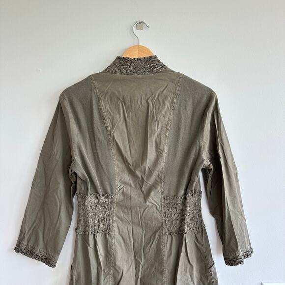 XCVI Smocked Waist Long Sleeve Full Zip Dress Olive Green M NWT - Picture 9 of 11